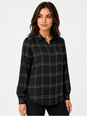 H&M Black & White Plaid Button-Up Blouse – Women’s Size 2